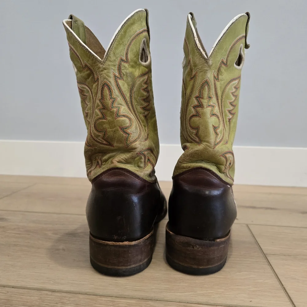 Justin Men's 12 D Cognac Green SquareToe Cowboy Western Boots Handcrafted in USA